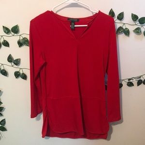 Lauren Ralph Lauren Solid Red Longsleeve Blouse Size S
